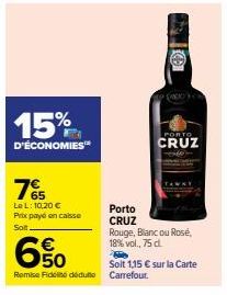 15% D'ÉCONOMIES™ : Achetez Porto CRUZ Rouge/Blanc/Rosé 18% vol., 75cl. et Profitez de 6% de Réduction!