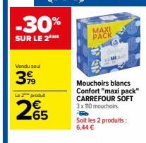 Mouchoirs Blancs Confort Carrefour Soft -30% sur le 2e Maxi Pack de 110 mouchoirs à 6,44 €
