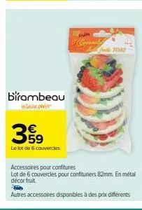 lot de 6 couvercles en métal décor fruit pour confituriers 82mm - accessoires pour confitures | birambeau, atike & plastie 359 - promo!