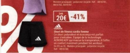 Short de fitness Cardio femme Adidas à 20€ (-41%) - AEROREADY et écoconçu.