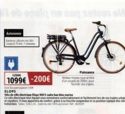 Vélo de Ville Électrique Elops 900 E à 1299€ (1099€ avec -200€ de promo) - Jusqu'à 70 KM et 7 Vitesses!