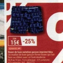 Boxer de Bain Natation Garçon -53% Polyester- 15€ -25% de Réduction ! .