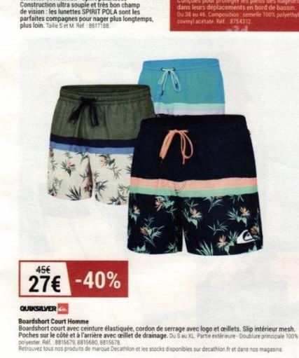 Économisez 40% en achetant le Boardshort Court Homme Quiksilver avec ceinture élastique, cordon de serrage et œillets ! 45€ -> 27€