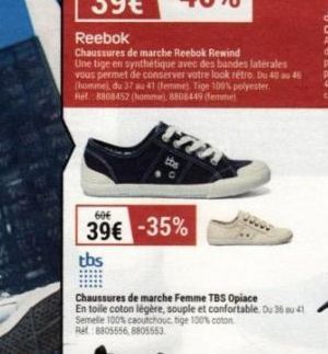 Chaussures de Marche Reebok Rewind: Un Look Rétro du 40 au 46 (H) et du 37 au 41 (F), 100% Polyester!