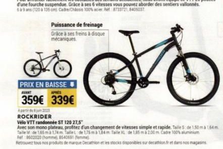 Vélo VTT ST 120 de ROCKRIDER : Freins à disque mécaniques, Monoplateau, -20€ + Avant le Juin 2023 !