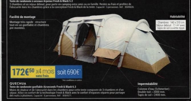 Profitez du Produit Tout-en-un Gonflable ! 172€50 x4 mois sans Frais. 2 Chambres & Séjour Debout pour Partir en Camping entre Amis !