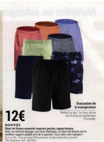 Superbe Short de Fitness DOMYOS à 12€: Ceinture Éponge, Tissu Élastique et Poches Zippées!