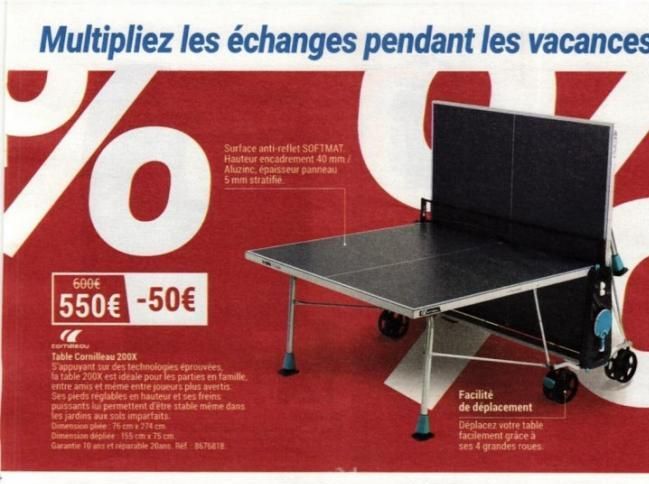 Profitez des Vacances pour Découvrir la Table de Ping-Pong Cornilleau 200x -50€ - Jusqu'à 600€ !