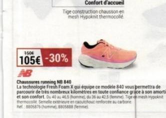 Chaussures Running NB 840 Fresh Foam X, 105€ avec -30% Promo ! Amorti et Soin Garantis.