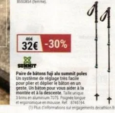 paire de bâtons fuji alu summit -30% : réglage facile & aide à la montée et à la descente - 32€!