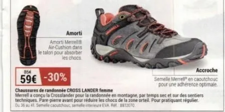 chaussures de randonnée cross lander : amorti merrell air-cushion et semelle en caoutchouc, -30% ! 856  59€