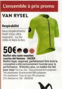 Maillot Vélo Route et 50€ : Un Ensemble RACER Ultra Respirant par VAN RYSEL !