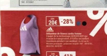 Débardeur Adidas Femme avec Tecnologie AEROREADY | 20€-28% | XS-XL | Confort et Performance Pendant Workout.