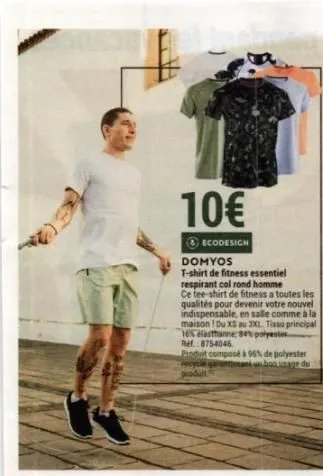 t-shirt de fitness essentiel: 10€ de réduction! respirant, col rond, pour homme - domyos ecodesign x!