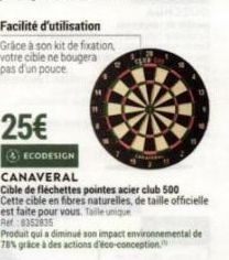 Kit de fixation Cible de fléchettes Club 500 - 4EcoDesign CANAVERAL - 25€ seulement - Fibres naturelles, résistantes et stables !