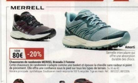 Chaussures de randonnée MERREL Bravada 2 Femme : pour plus de confort et -20% !(REF: 1006)