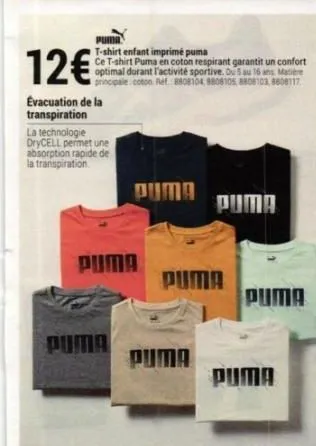 t-shirt enfant puma drycell: absorption rapide de la transpiration, confortable et respirant - profitez de la promo!