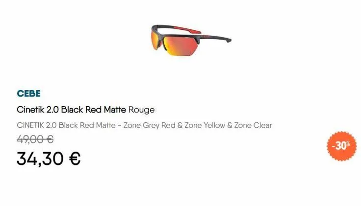 cebe cinetik 2.0 black red matte rouge - zone grey red & yellow & clear: -30% off!