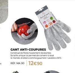 Gant Anti-Coupures : Fibres Robustes, Taille Unique, Lavable à 30°C - MA 90 - 12,90€