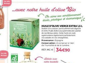 Huile d'Olive Vierge Extra 1,5 L - Ab - Bio, Pratique, Économique et Stable à la Cuisson!