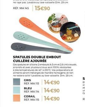 Spatules en silicone 2 embouts: 100% Résistantes, Creusées, Arrondies, 4.5cm et 2.8cm - Gris - MA 113 - 14€90!