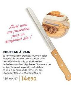 Coupez du Pain Sans Déchirer la Mie avec le Couteau à Pain en Acier Inoxydable, Livré avec Protection pour Rangement Sûr!