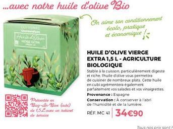 Conteme: Laune un sabinet de setulce Bio, Présentée en Bag-In-Box (out) de 1,5l, Écolo, Pratique et Économique. H.