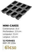 lot de 12 mini-cakes de 8cl, 9x4,5cm - réduction de 61€50 - réf. fp 2394