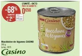promo: -68% sur la macédoine jo de légumes casino - 265g, 2€75/unité!