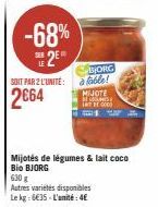 Promotion -68% : Mijotés de légumes & Lait Coco Bio BJORG 630g, 4€/unité