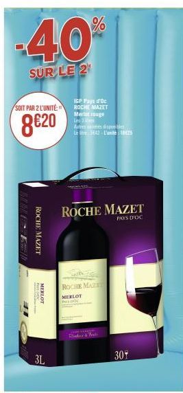 Roche Mazet Merlot - Promo -40%! 8€20 l'unité! 3L. IGP Pays d'Oc.