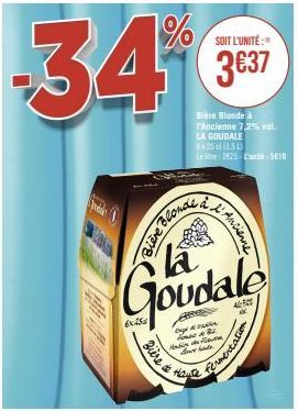 Bière Blonde Ancienne à 7,2% vol : Promo -34* sur 3€37, Provenance Goudale, La Coudale 0251.50