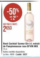 Jusqu'à 50% de Réduction ! Rosé Cocktail Saveur Gin à L'extrait de Pamplemousse rose DI'VIN MIX 75cl - Le Litre: 4€49, L'unité: 3€37.