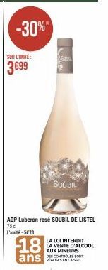 Rosé SOUBIL DE LISTEL 75cl: -30% à 5€70 - Pour les 18 ans et + seulement!