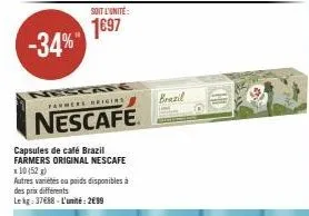 nescafé brazil farmers original à 1€97: 10 capsules pour 2€99/kg!