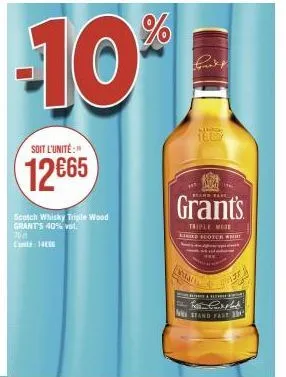 grant's triple wood scotch whisky - promo -10%: 40% vol. 70cl 140ans d'âge d'or.