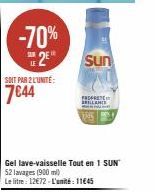 Promo -70%: Gel lave-vaisselle Tout en 1 SUN, 52 Lavages, 12€72/L, 11€45/U