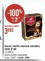 Promo: -100% 3EM sur Cote d'Or Glaces vanille, chocolat et noisettes à 3 l'unité!