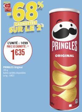 1€99 les 2: Profitez de PRINGLES Original 195 - Autres varietes disponibles Lkg 10621