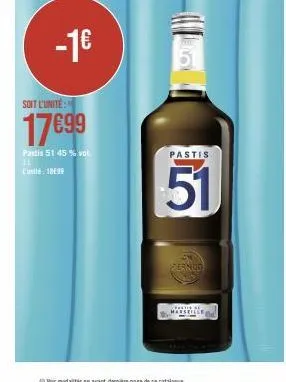 soit l'unite:  17699  pastis 51 45 % vol. 11 cutte: 1099  pastis  51  pernod 