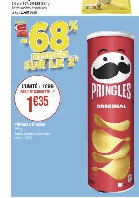 Cagnottez 1€35 sur les Pringles Original 195 - Promo 1€99 par 2 - Autres variétés disponibles!