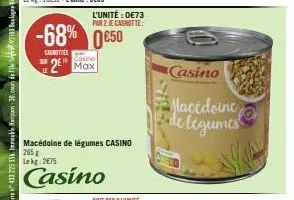 macédoine de légumes casino: 2€75 au lieu de 2€73 par 2 + -68% jusqu'à 0650!