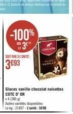 gratuité par 3: 3694 glaces vanille-chocolat-noisettes cote d'or dare vanill.