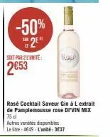 cocktail rosé gin au pamplemousse rose di'vin mix: 2 pour 1, 50 % de réduction sur le litre, 3,37€ l'unité!