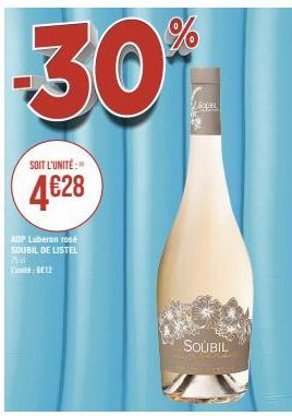 Listel Rosé Soubil de GEIZ -30% : 4€28 pour 75cl.