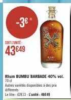 Rhum Bumbu Barbade 40% Vol. 70cl: Promo -3€/Unité, 46€49/Litre!