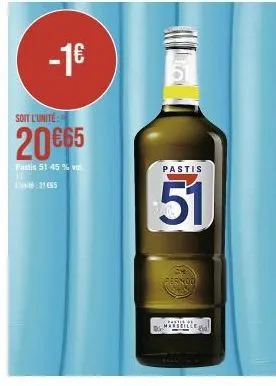 45 % de rabais sur le pastis 51 pernod à marseille : 1€ d'unité pour 21€65 au total!