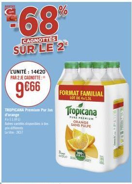 Tropicana Premium Pur Jus d'Orange à 9,66€ seulement grâce à KVANTAGE €68% Cagnottes sur le 2!