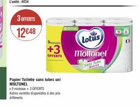 Promo! 12648 Papier Toilette Sans Tubes MOLTONEL x9 + 3 Offerts - Autres Variétés Disponibles