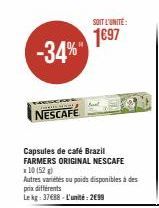 Jusqu'à -34% sur les Capsules de Café Brazil NESCAFE Farmers Original - 10 (52) - 1697/Unité.